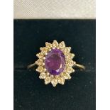 9ct gold ring set with amethyst & cz stones Size M