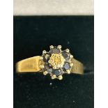 9ct Gold ring set with sapphires & diamonds Size O