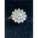 9ct gold diamond cluster ring Size K 3.3g