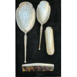 Silver hand mirror, brush & comb set (4 pieces) CSG & Co Date Letter U Combined total weight 584g