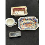 Early Spode soap dish, iron stone soap dish togeth