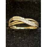 9ct Gold crossover ring set with diamonds 1.8g Siz