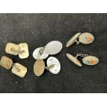 3x Pairs of silver cufflinks