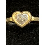 9ct Gold heart shaped ring set with diamonds 1.7g