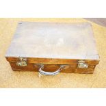 Vintage leather suitcase - very heavy stitched leather