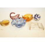 5 Art glass bowls & glass inkwell