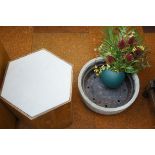 Good quality plant stand with marble top, planter