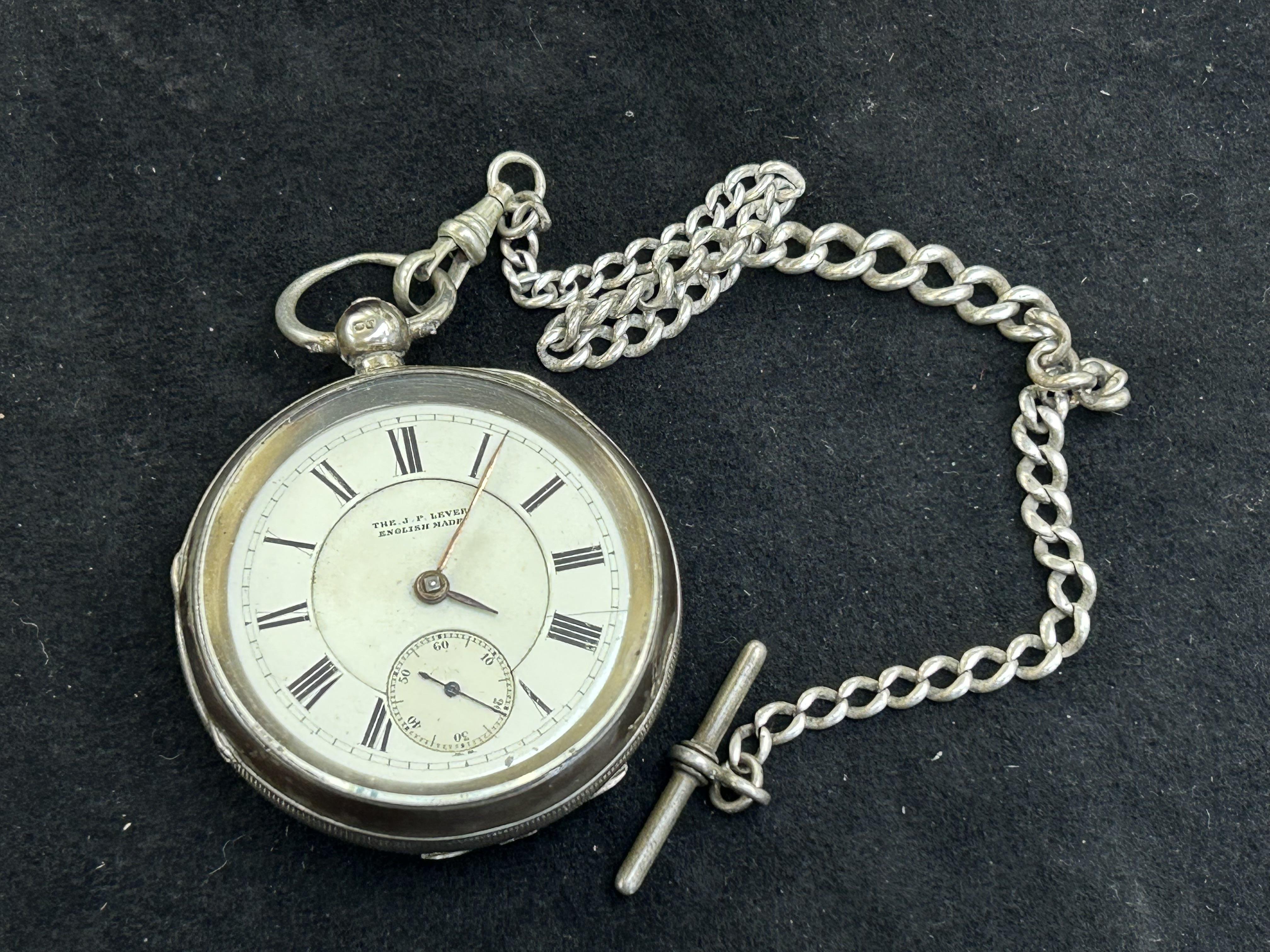 J P Lever victorian silver cased pocket watch with