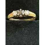 9ct Gold ring sapphire & 2 diamonds Size K 1.8g