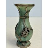 Oriental jade stone & metal vase signed