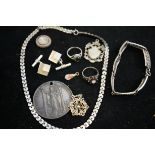 Pair of silver cufflinks, silver necklace & other