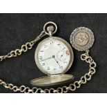 Silver pocket watch, chain & fob A/F