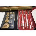 Cased set of precision compasses, rulers & cased s