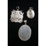 Silver photo pendant, 1 other & 1890 silver fob