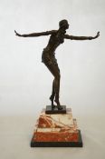Bronze art deco dancer on marble base signed
