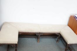 Early wooden upholstered club seat Width 2 Meters