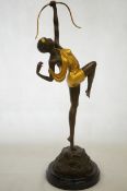 Bronze and gold gilt art deco sculpture on marble