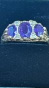 9ct Gold ring set with 3 amethyst & diamonds Size