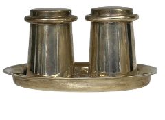 Bruce Russell silver salt, pepper & tray Weight 18