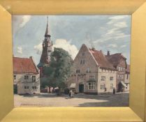 A. Heaton. Cooper 1927 watercolour church & street