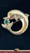 Sterling silver dolphin brooch with stone