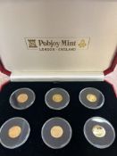 Pobjoy mint fine gold coin set. 6 coins 1/20 oz an