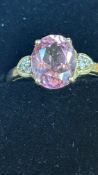 9ct Gold ring set with pink sapphire & diamonds Si