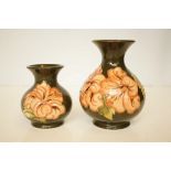 Moorcroft hibiscus pattern vases x2 Tallest 14 cm