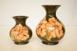 Moorcroft hibiscus pattern vases x2 Tallest 14 cm