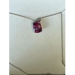 Boxed silver necklace set with pink stone