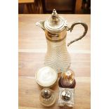 Silver rimmed scent bottle & other items