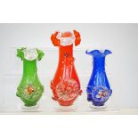 3x Art glass vases