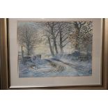 Joseph Tickle large painting snow scene signed bot