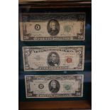 Shadow box with 20 dollar note x2 , 5 dollar note