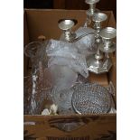 Box of glass ware to include a candelabra