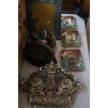 White metal desk inkwell, photo frames & others