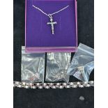 Pair of silver earrings, silver chain & cross pend