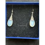 Pair of silver & possibly moonstone earrings