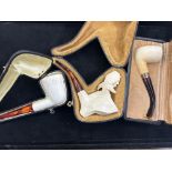 3 Cased Meerschaum pipes