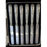 Cased set of silver handled butter knives