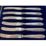 Boxed set of silver handled butter knives Sheffiel