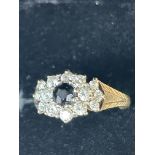 9ct Gold ring set with sapphire & cz stones Size Q