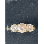 14ct Gold ring set with 3 pink coloured stones Siz