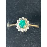 9ct Gold ring set with green garnet & diamonds Siz