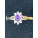 9ct Gold ring set with purple & cz stones Size U 1
