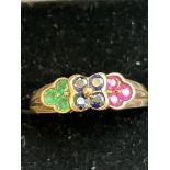 9ct Gold ring set with multi coloured gem stones 2