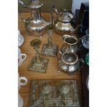 Collection of brass ware to include 2 silver plate