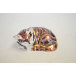 Royal crown derby cat sleeping with gold stopper
