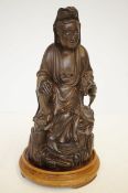 Early carved wooden buddha on stand Height 32 cm