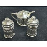 Silver cruet set - All with blue glass liners -Tot